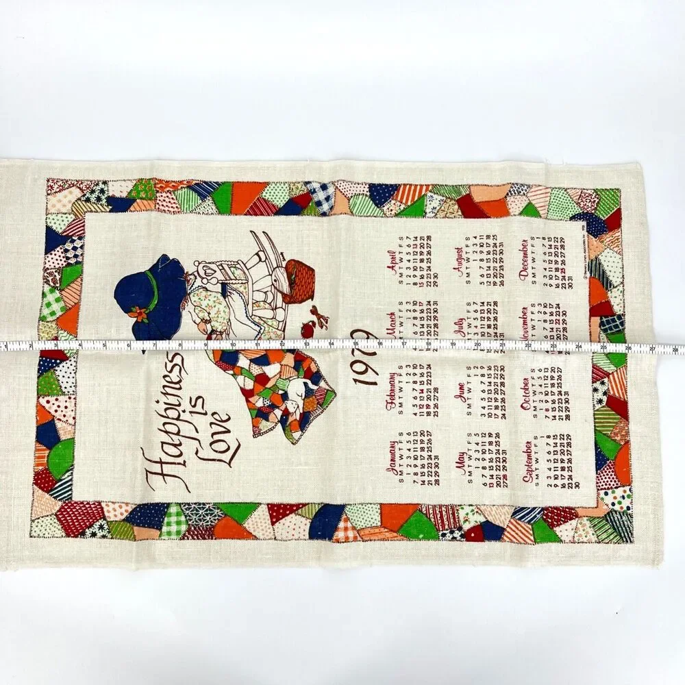 Vintage Linen Wall Calendar 1979 Girl Quilting Theme TV Movie Props